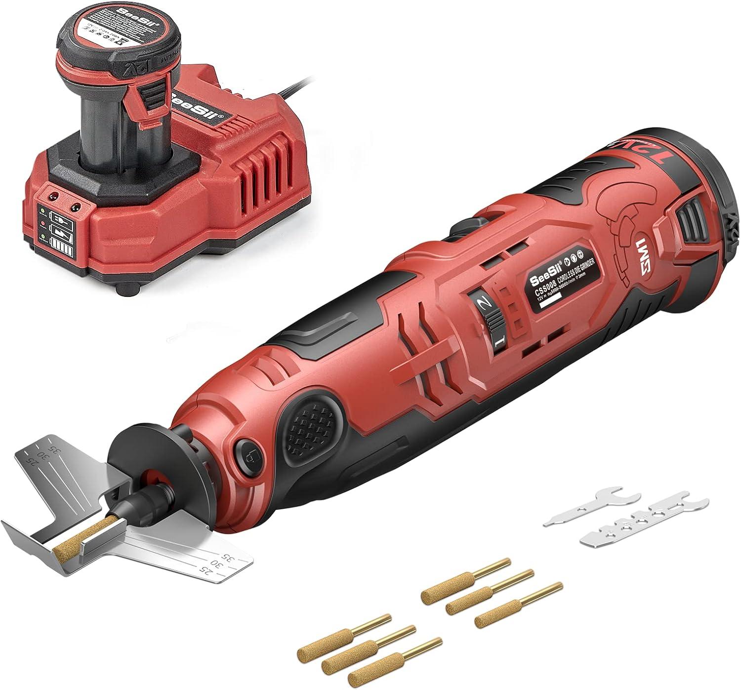 imageCordless Chainsaw Sharpener2024 UpgratedSeesii 41pcs Battery Powered Chainsaw Sharpen Kit w 3 Size TITANIUM PLATED Chain saw Files6 Speed AdjustableMultiFunction Electric Blade Sharpening Wheel