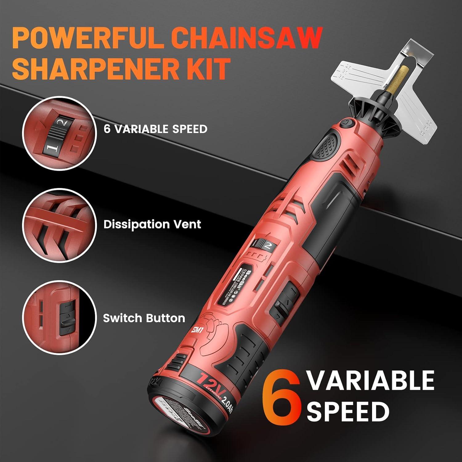 imageCordless Chainsaw Sharpener2024 UpgratedSeesii 41pcs Battery Powered Chainsaw Sharpen Kit w 3 Size TITANIUM PLATED Chain saw Files6 Speed AdjustableMultiFunction Electric Blade Sharpening Wheel