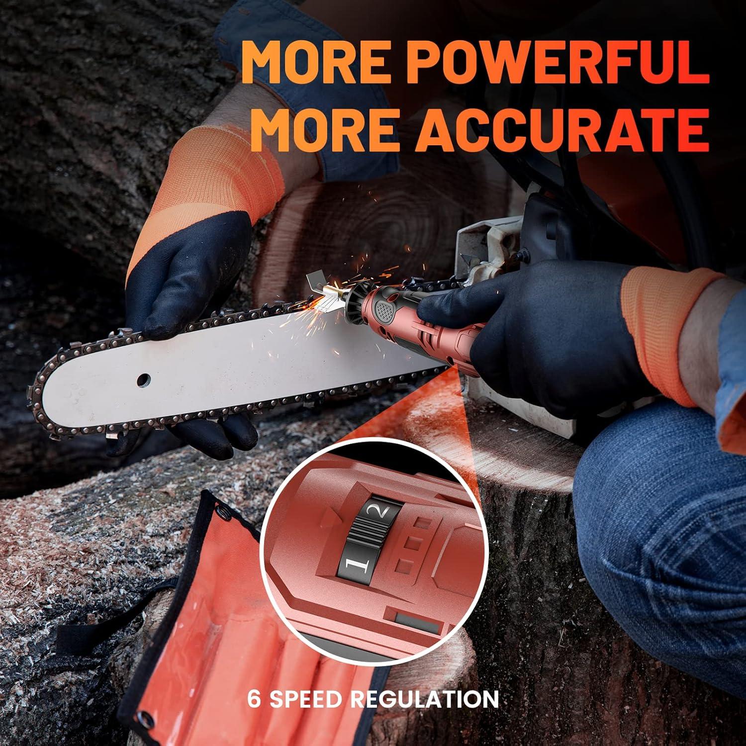 imageCordless Chainsaw Sharpener2024 UpgratedSeesii 41pcs Battery Powered Chainsaw Sharpen Kit w 3 Size TITANIUM PLATED Chain saw Files6 Speed AdjustableMultiFunction Electric Blade Sharpening Wheel