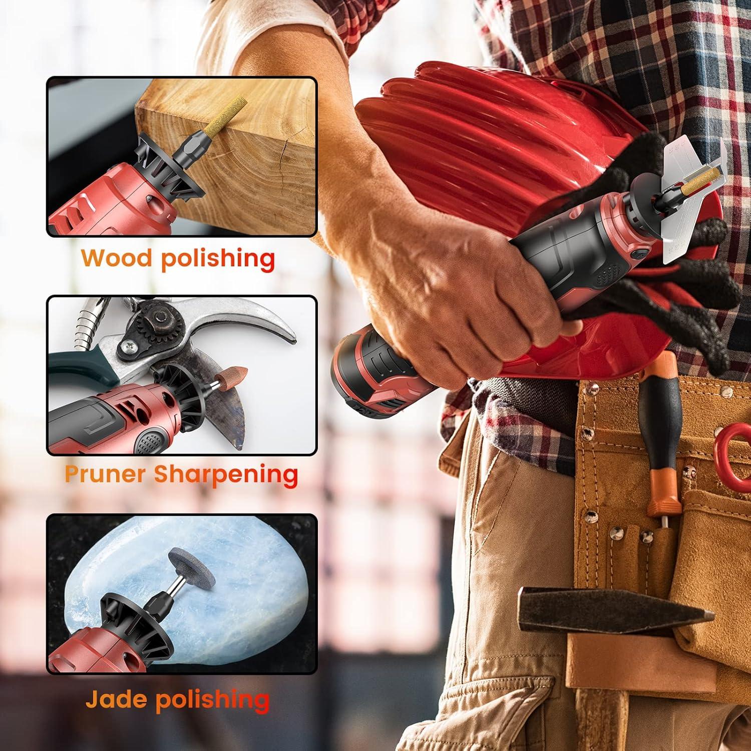 imageCordless Chainsaw Sharpener2024 UpgratedSeesii 41pcs Battery Powered Chainsaw Sharpen Kit w 3 Size TITANIUM PLATED Chain saw Files6 Speed AdjustableMultiFunction Electric Blade Sharpening Wheel
