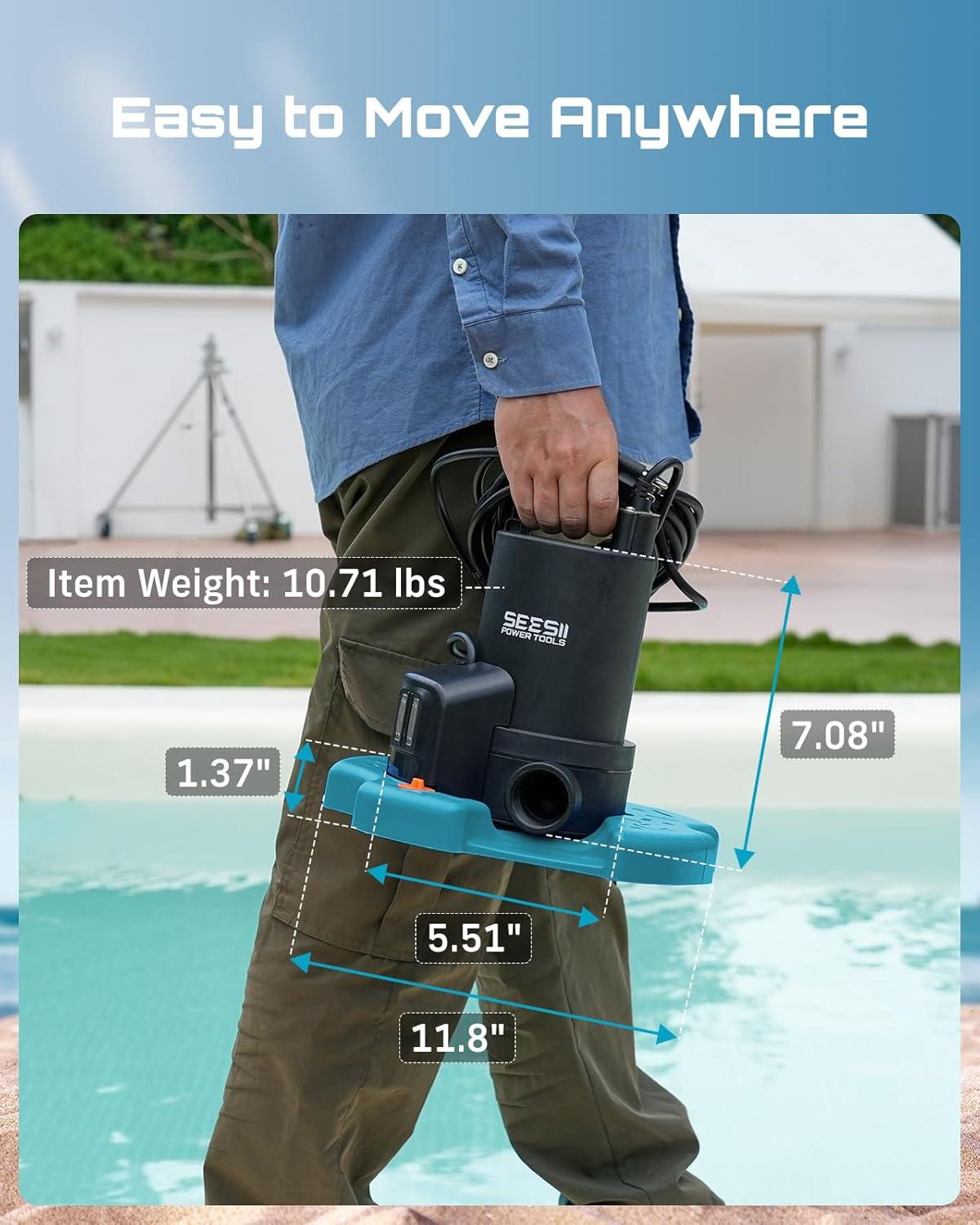 imageSEESII 13HP Pool Cover Pump  Automatic OnOff 3035GPH Submersible Water Pump with Filter Net 25ft Power Cord Check Valve Sump Pump for Swimming Pool Hot Tubs Pond Basement Rooftops
