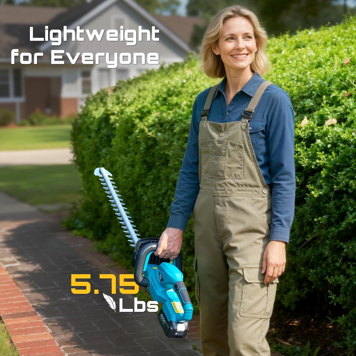 imageSEESII 20quot Cordless Hedge Trimmer 20V Electric Bush Trimmer Dual 40Ah Batteries DualAction Blade 071quot Blade Gap Rotatable Handle Lightweight Handheld Grass Shrub Clipper for Garden YardCordless Hedge Trimmer
