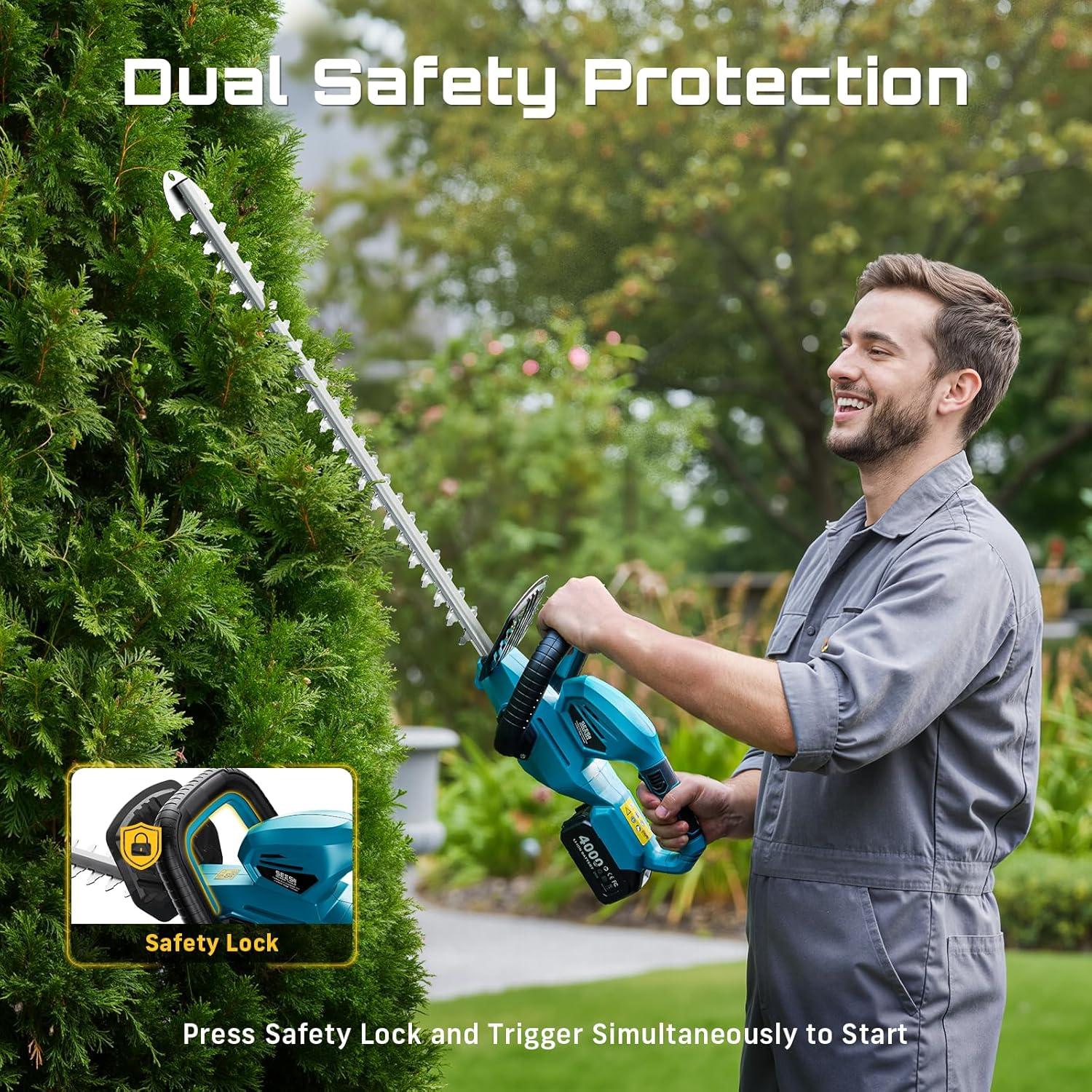 imageSEESII 20quot Cordless Hedge Trimmer 20V Electric Bush Trimmer Dual 40Ah Batteries DualAction Blade 071quot Blade Gap Rotatable Handle Lightweight Handheld Grass Shrub Clipper for Garden YardCordless Hedge Trimmer