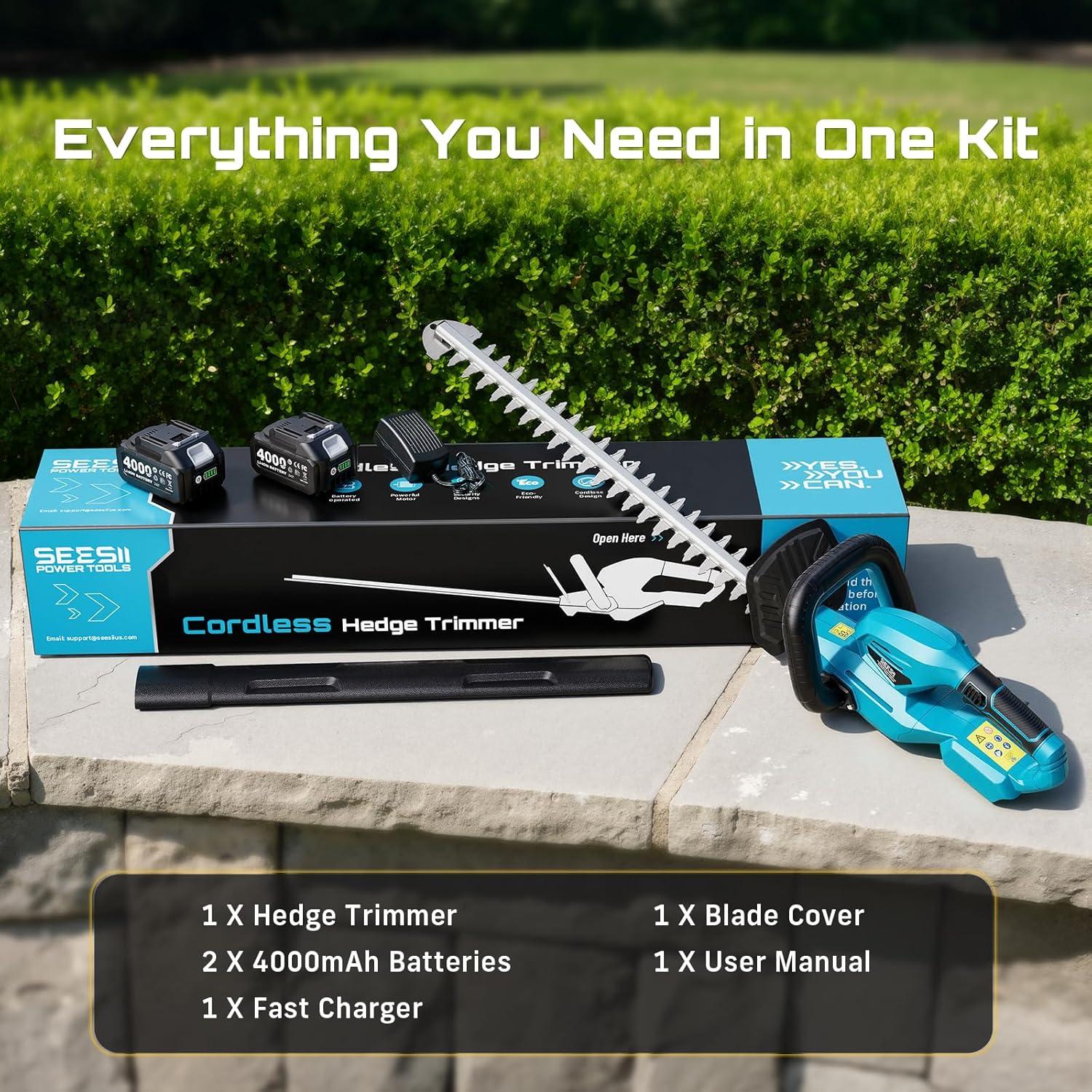 imageSEESII 20quot Cordless Hedge Trimmer 20V Electric Bush Trimmer Dual 40Ah Batteries DualAction Blade 071quot Blade Gap Rotatable Handle Lightweight Handheld Grass Shrub Clipper for Garden YardCordless Hedge Trimmer