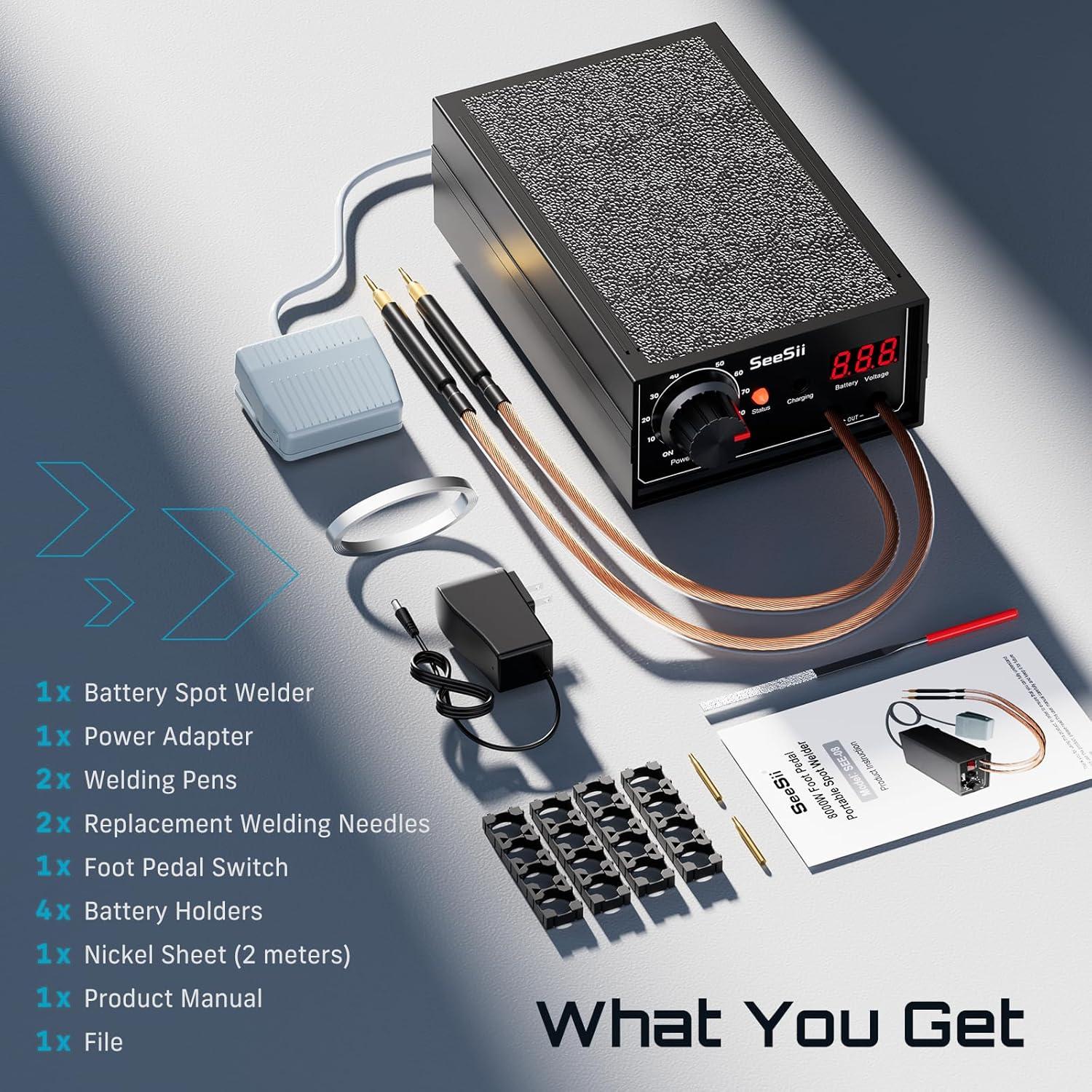 imageSEESII Battery Spot Welder 9600mAh Cordless Battery Welder 01025mm Nickel Strip Compatibility LCD Display 1090 Adjustable Gears Foot Pedal Control for Battery Packs DIY ampamp Repair