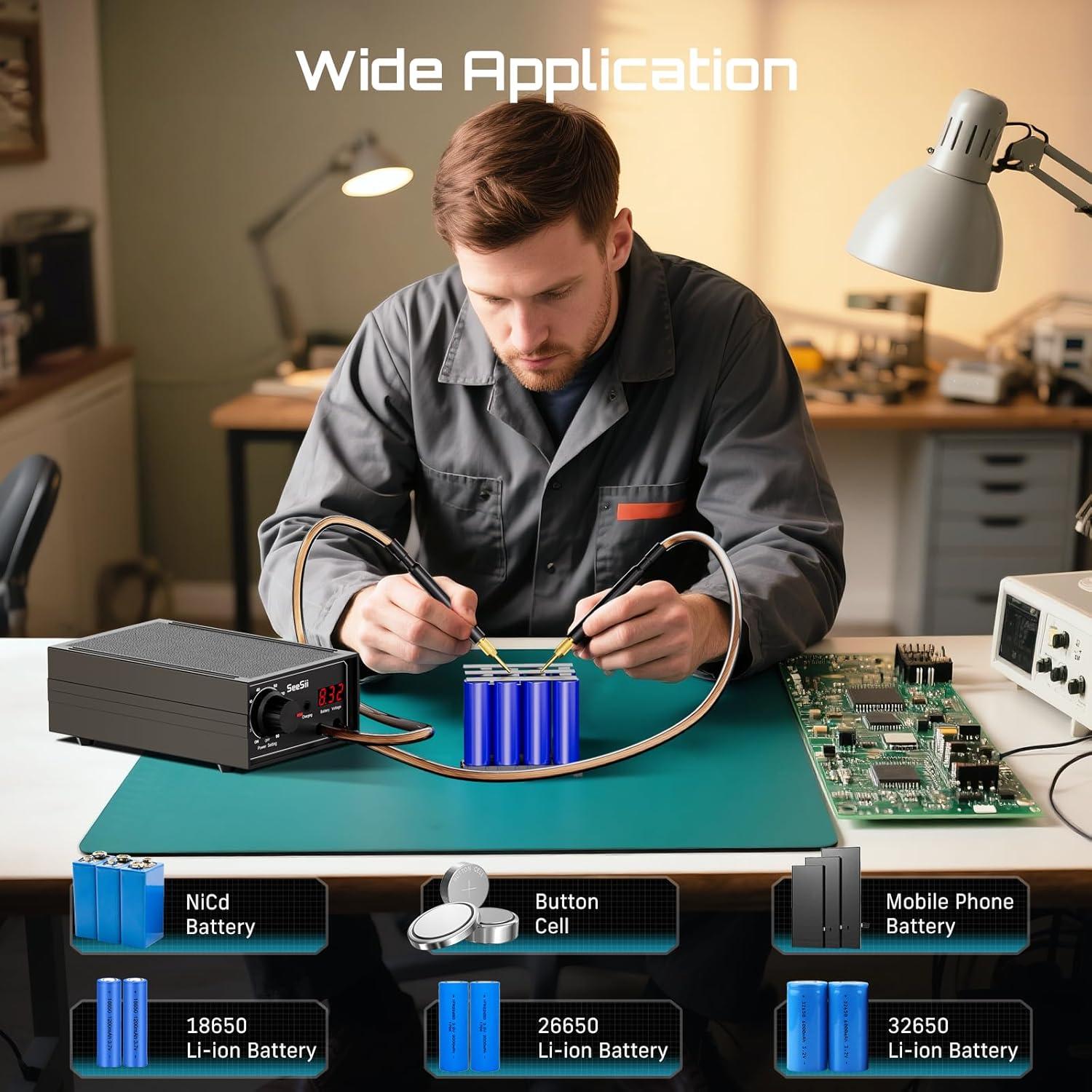 imageSEESII Battery Spot Welder 9600mAh Cordless Battery Welder 01025mm Nickel Strip Compatibility LCD Display 1090 Adjustable Gears Foot Pedal Control for Battery Packs DIY ampamp Repair