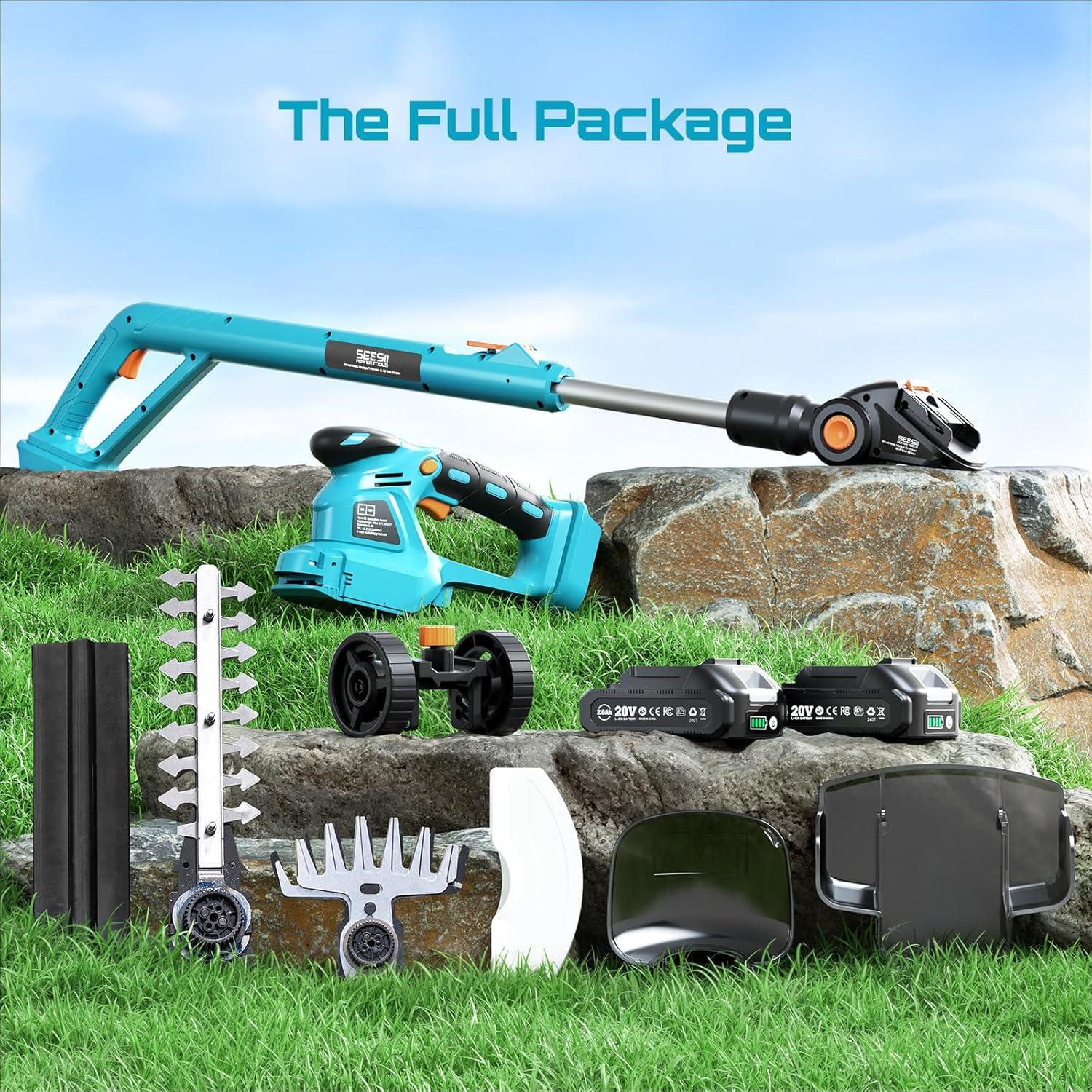 imageSEESII Brushless Pole Hedge Trimmers 2in1 Cordless Grass Shears ampamp 6quot Electric Bush Trimmer for Yard Telescoping Pole Dual 20 Ah Batteries Handheld Grass Cutter for Tree ampamp Shrubs Lawn Pruning