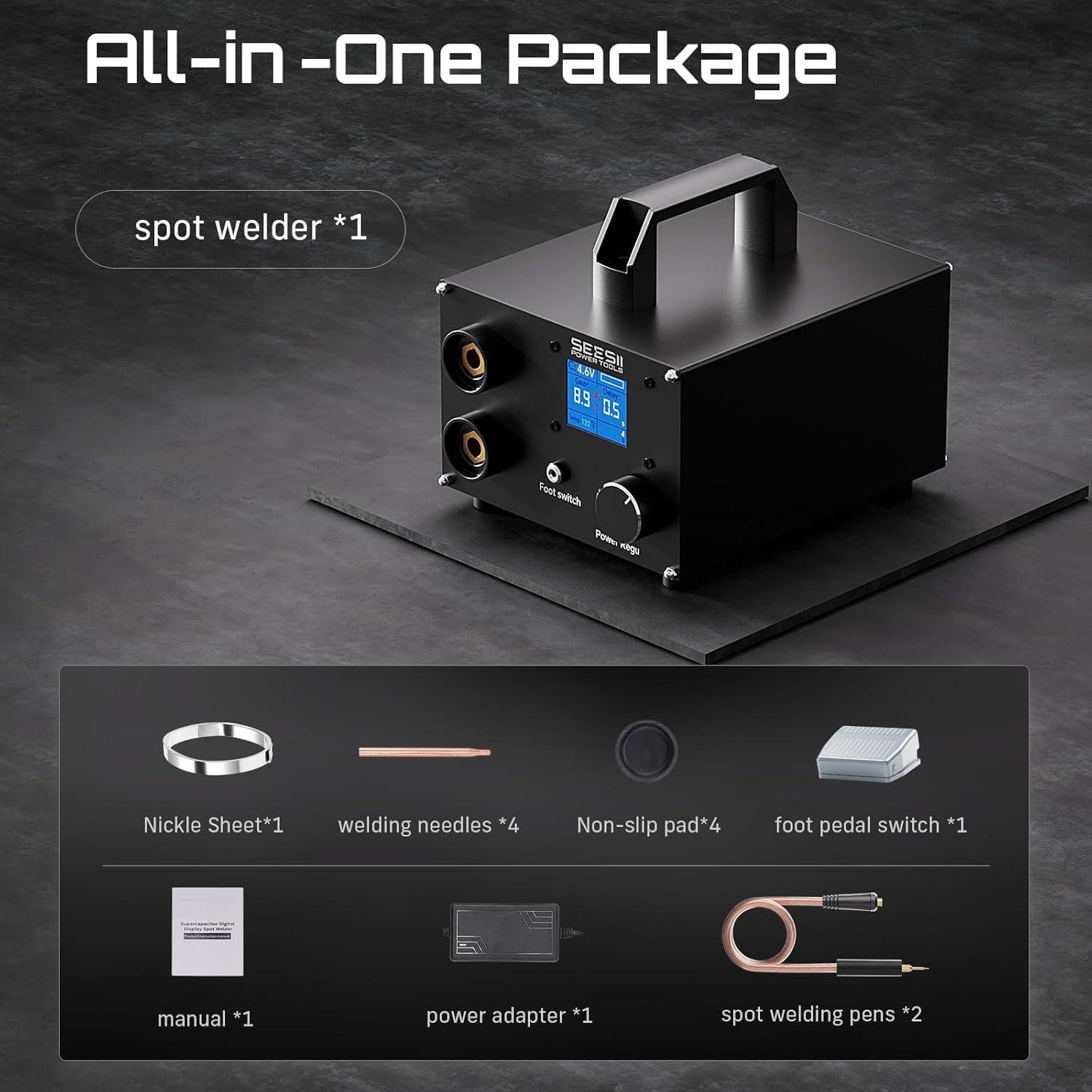 imageSEESII Capacitor Spot Welder Battery Spot Welder with 3000F Capacitor 250 Gear Adjustable 18 LCD Display Spot Welding for 0103mm Nickel Strip for Battery Pack MakingRepair