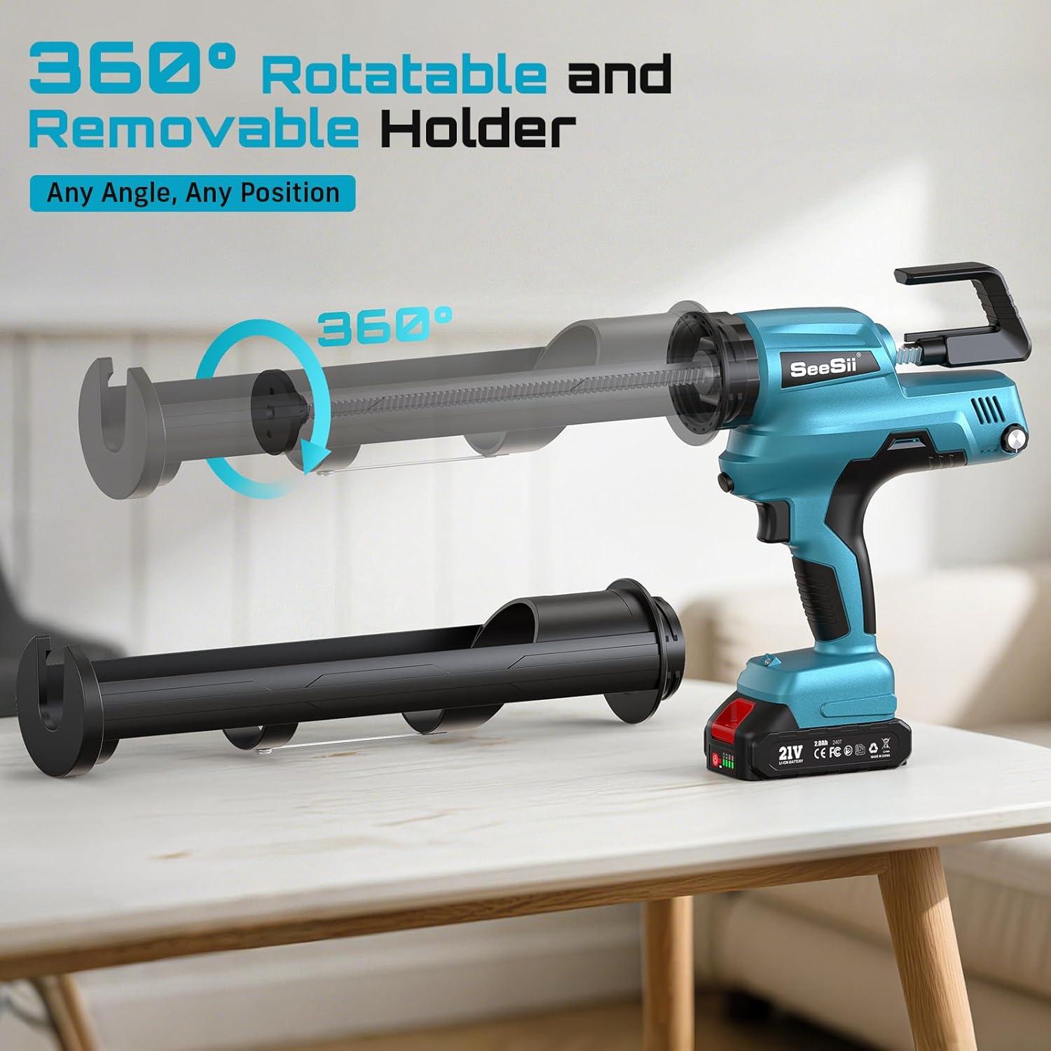 imageSEESII Electric Caulking Gun 29oz Cordless Caulk Gun with a 2000mAh Battery Stepless Speed AntiDrip Led Light Battery Powered Caulking Gun for Filling Sealing Sky Blue29oz