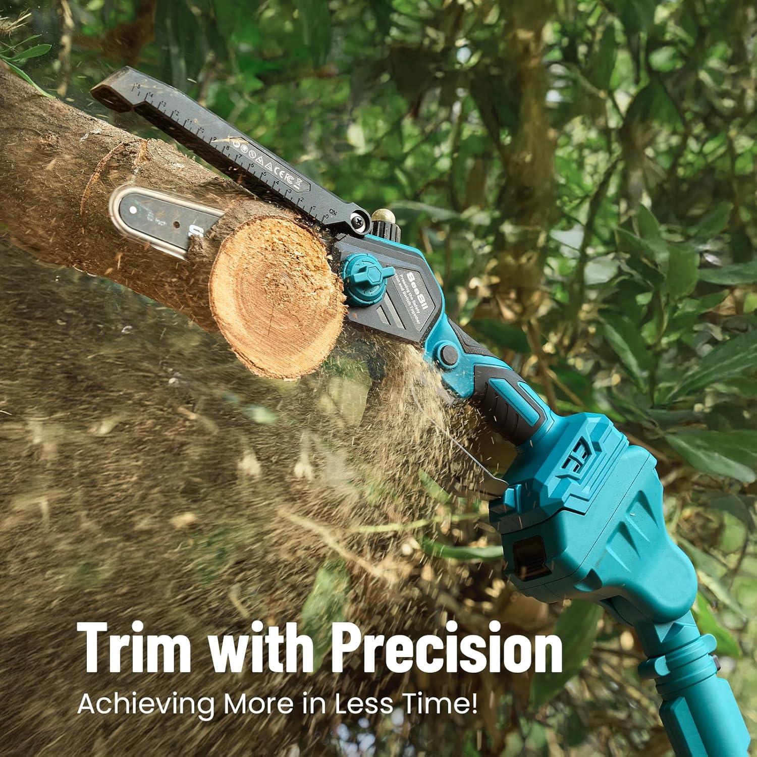 imageSEESII P6 UltraAce 2in1 Electric Pole Saws6 Inch Mini Chainsaw Cordless with Extension Pole2Pcs BatteriesBrushless Chain Saw for Limb Branch CutterBattery Tree Trimmers Pruner16Ft Long Reach
