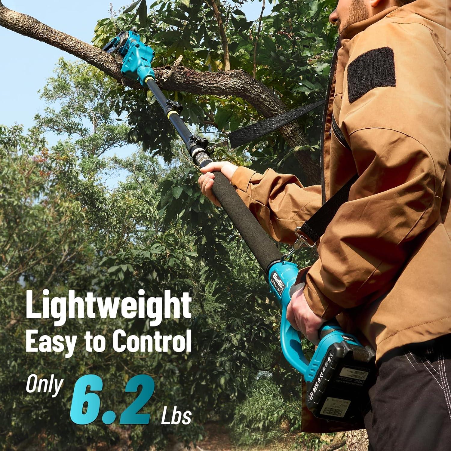 imageSEESII P6 UltraAce 2in1 Electric Pole Saws6 Inch Mini Chainsaw Cordless with Extension Pole2Pcs BatteriesBrushless Chain Saw for Limb Branch CutterBattery Tree Trimmers Pruner16Ft Long Reach