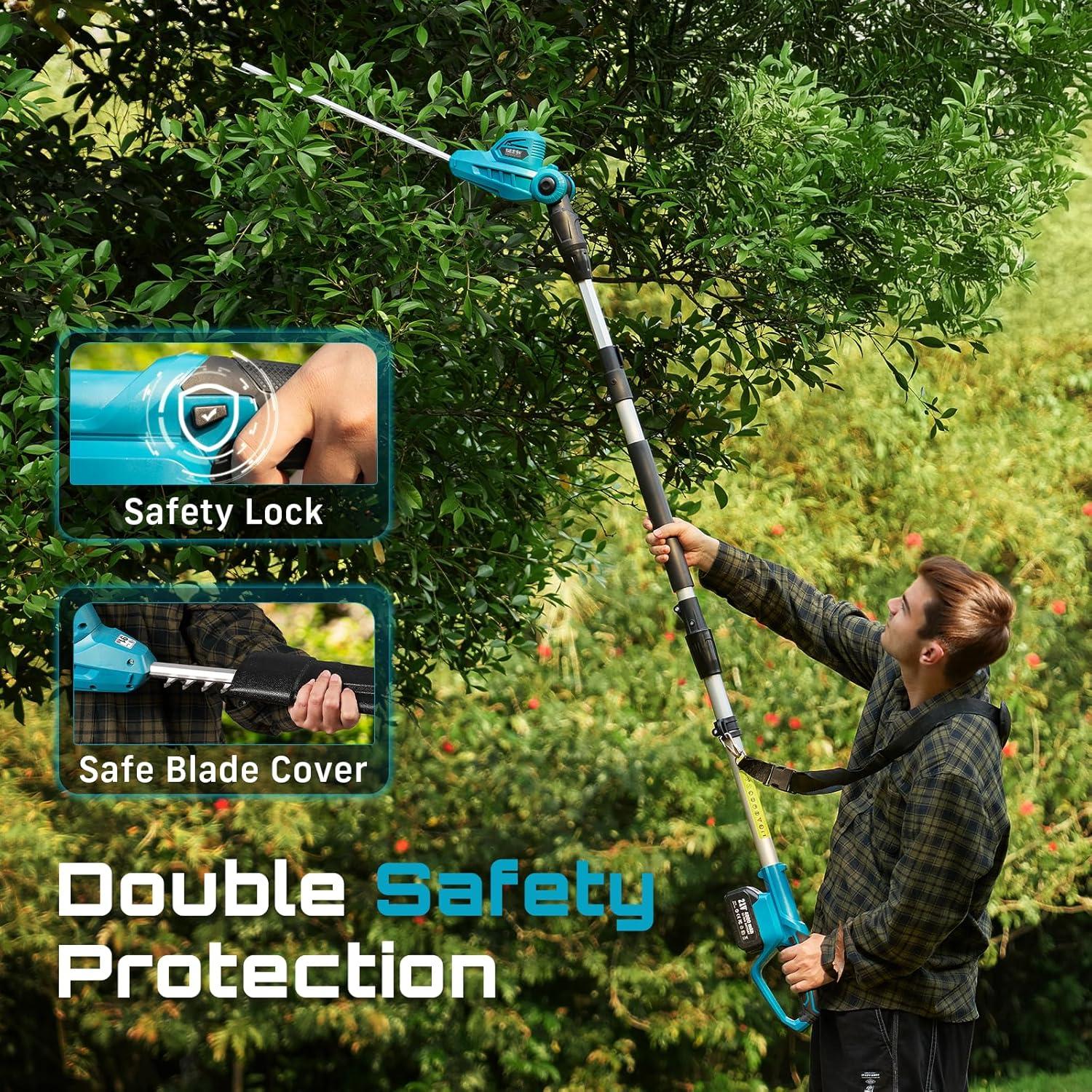 imageSEESII Pole Hedge Trimmer Cordless Electric Bush Trimmer Tool for Yard 16quot DualAction Blade Detachable Telescoping Pole Dual 40Ah Battery Powerful Branches Cutter for Tree ampamp Shrubs PruningCordless Hedge Trimmer with Pole