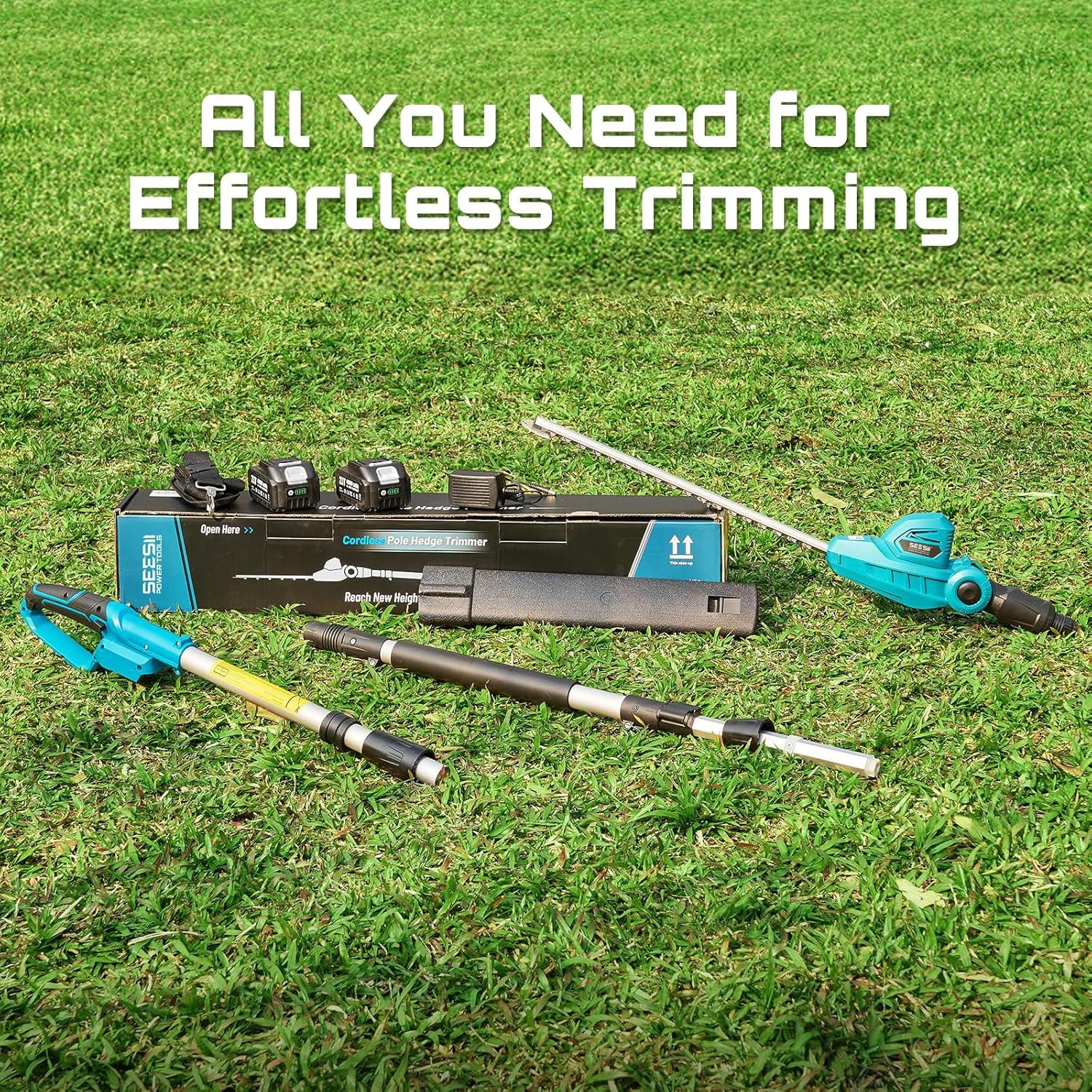 imageSEESII Pole Hedge Trimmer Cordless Electric Bush Trimmer Tool for Yard 16quot DualAction Blade Detachable Telescoping Pole Dual 40Ah Battery Powerful Branches Cutter for Tree ampamp Shrubs PruningCordless Hedge Trimmer with Pole