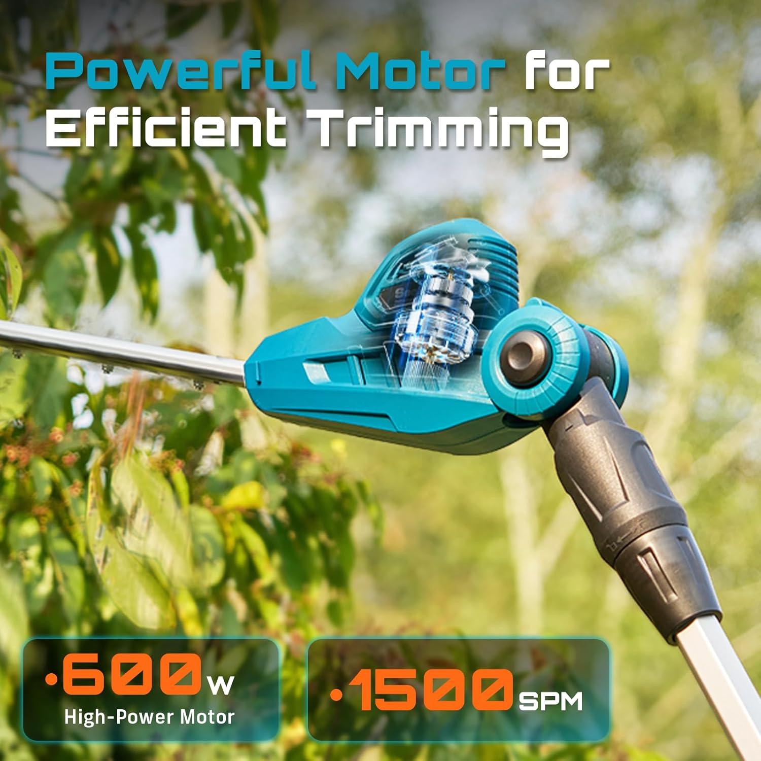 imageSEESII Pole Hedge Trimmer Cordless Electric Bush Trimmer Tool for Yard 16quot DualAction Blade Detachable Telescoping Pole Dual 40Ah Battery Powerful Branches Cutter for Tree ampamp Shrubs PruningCordless Hedge Trimmer with Pole