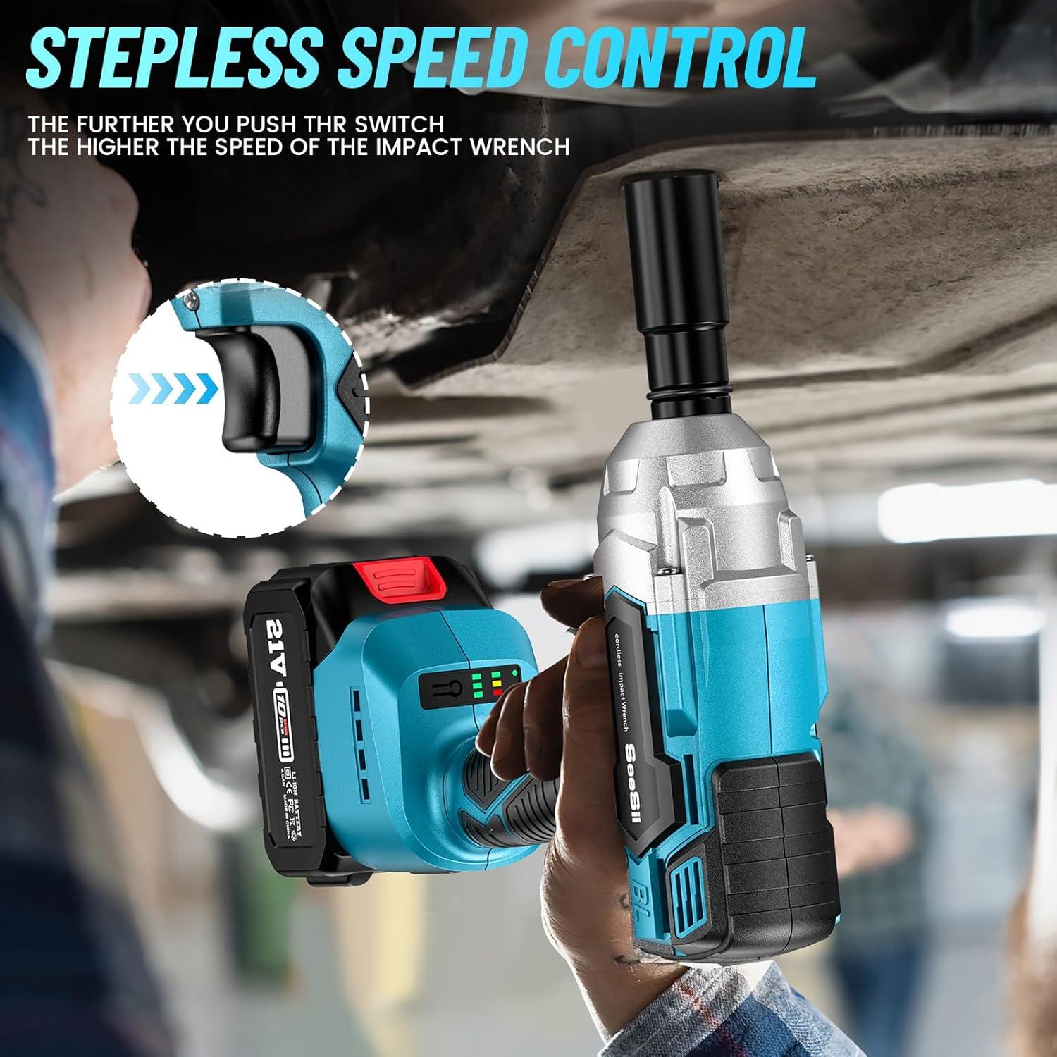 imageSeesii Cordless Impact Wrench 12 inch High Torque 479 Ftlbs650Nm Brushless Impact Gun2500RPM w2x40 Battery 6 Sockets8 Drill Bits High Torque Power Impact Driver for Car HomeWH700650Nm