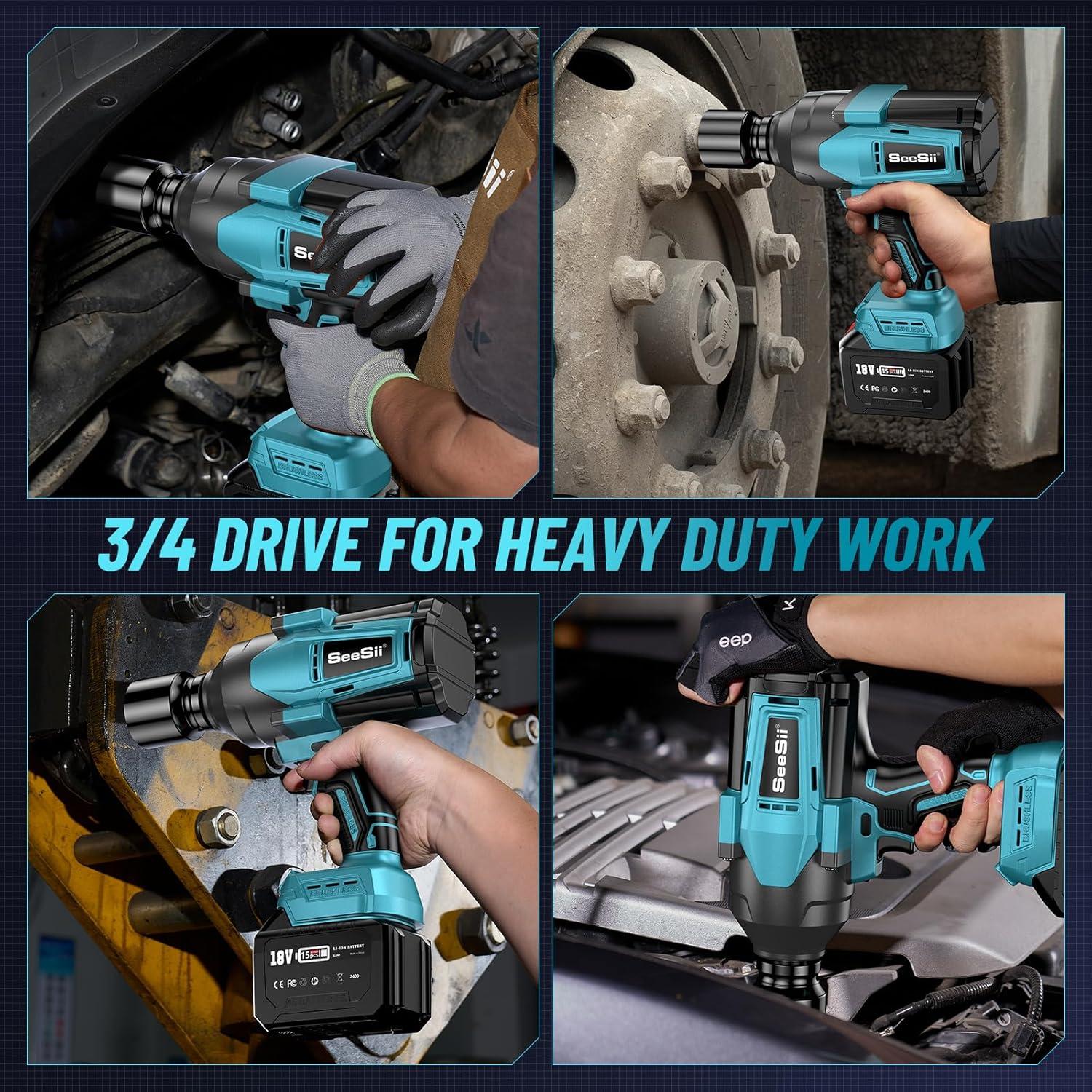 imageSeesii Cordless Impact Wrench 34 Inch 1475ftlbs2000Nm High Torque Brushless Power Impact Gun 2x 60 Ah Battery Fast Charger Heavy Duty Electric Impact Driver for Truck Mower Car Repair
