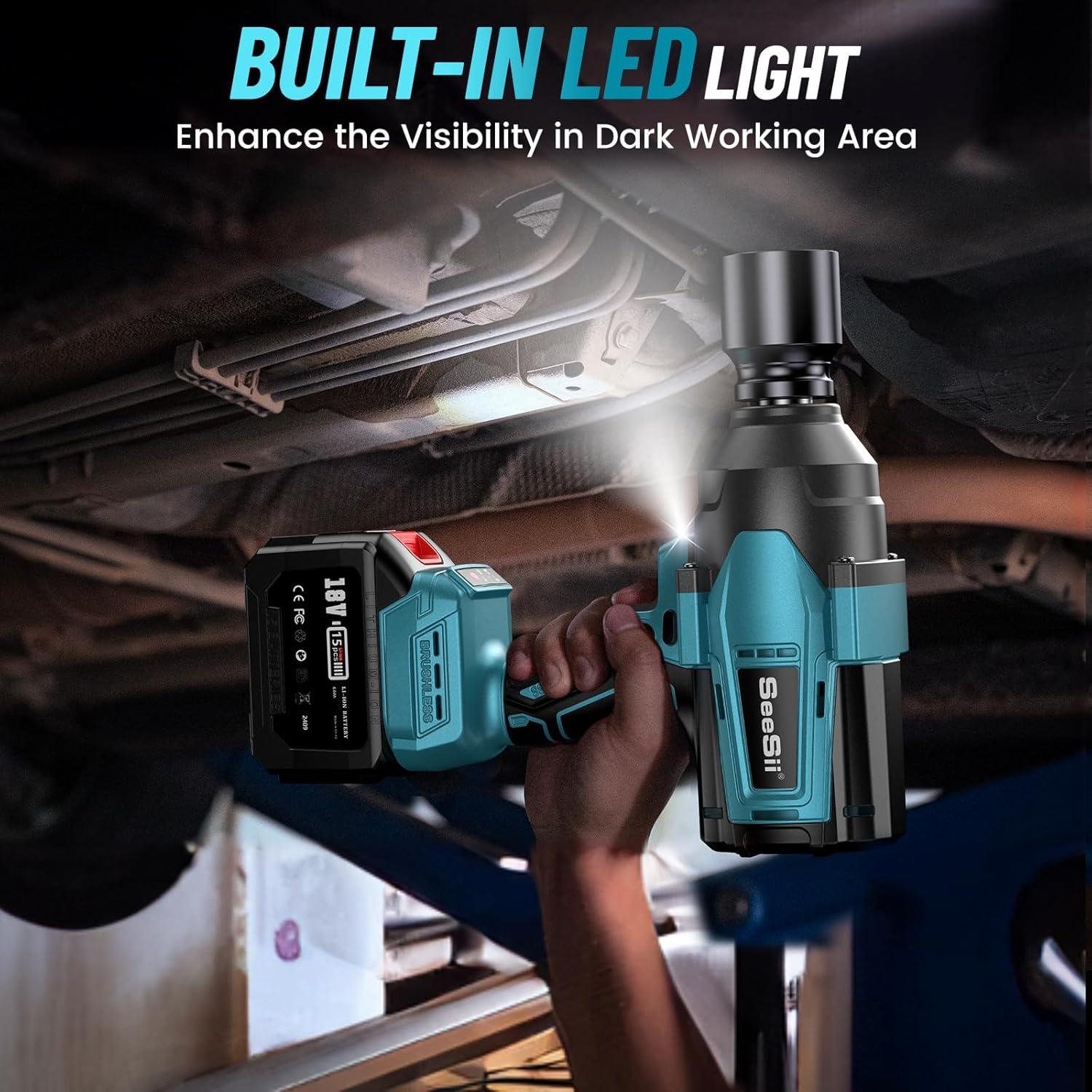 imageSeesii Cordless Impact Wrench 34 Inch 1475ftlbs2000Nm High Torque Brushless Power Impact Gun 2x 60 Ah Battery Fast Charger Heavy Duty Electric Impact Driver for Truck Mower Car Repair