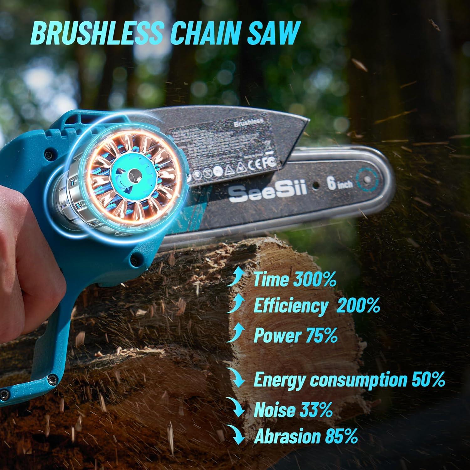 imageSeesii PS610 2IN1 Cordless Pole Saw ampamp Mini Chainsaw 6Inch Brushless Chain Saw with 2x 20Ah Battery 16Foot MAX Reach Brach Tree Saw with Extension Pole for Wood Cutting Garden 2024 UPGRADE