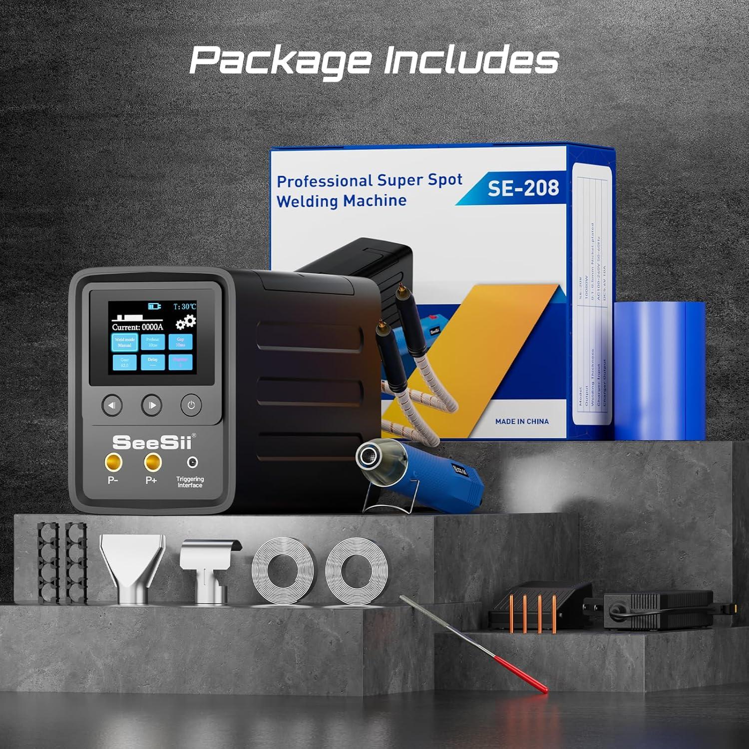 imageSeesii Spot Welder and Heat Gun Kit 10080W Power Spot Welding Machine with 3000F Capacitors ampamp 999 Gear for 0105mm Nickel Plated Strips 350W 2Temp Settings Mini Heat Gun for Battery Packs