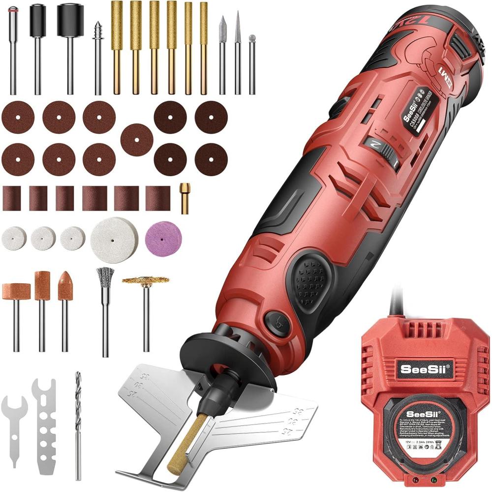 imageCordless Chainsaw Sharpener2024 UpgratedSeesii 41pcs Battery Powered Chainsaw Sharpen Kit w 3 Size TITANIUM PLATED Chain saw Files6 Speed AdjustableMultiFunction Electric Blade Sharpening Wheel
