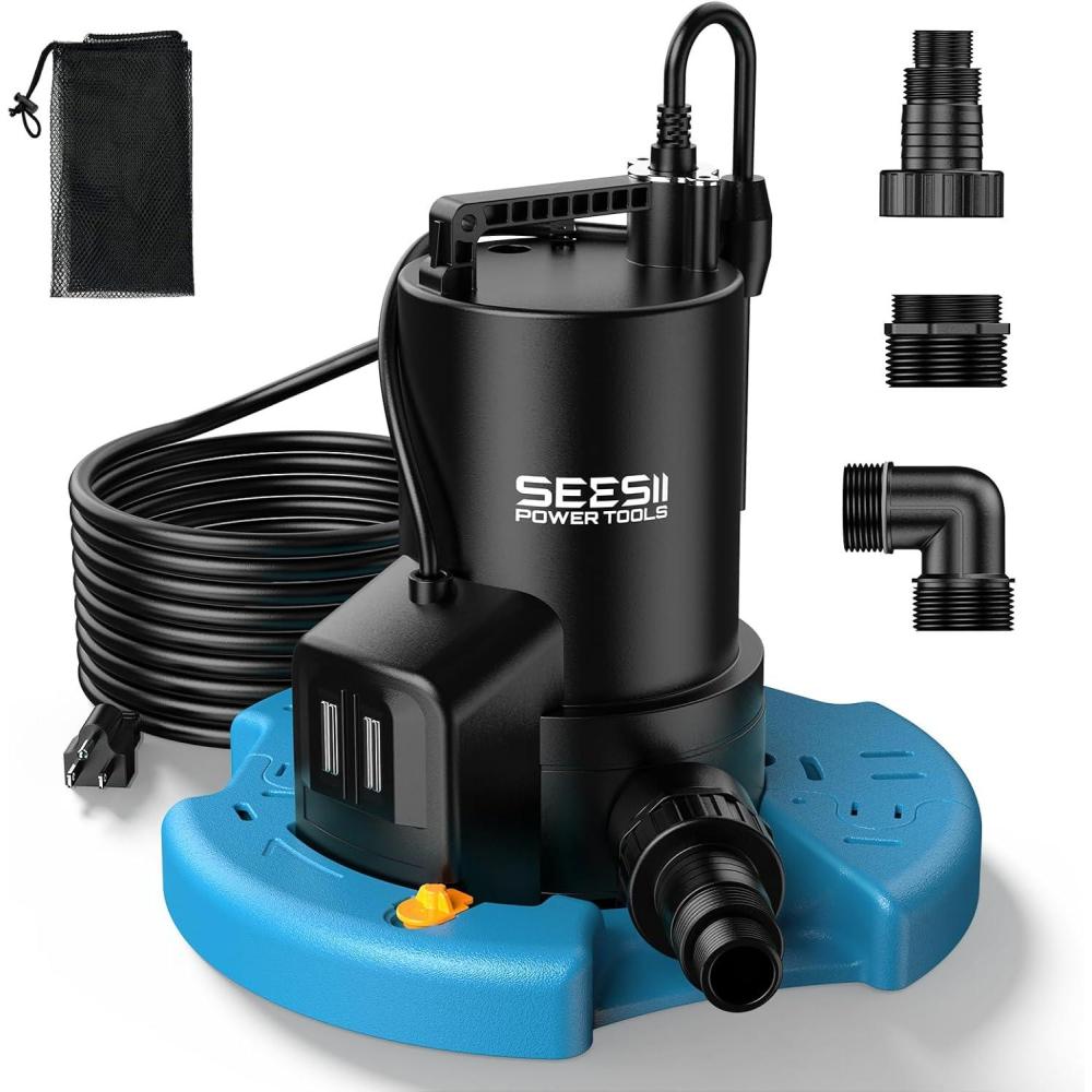 imageSEESII 13HP Pool Cover Pump  Automatic OnOff 3035GPH Submersible Water Pump with Filter Net 25ft Power Cord Check Valve Sump Pump for Swimming Pool Hot Tubs Pond Basement Rooftops