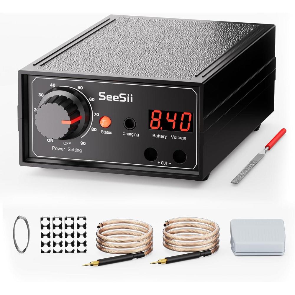 imageSEESII Battery Spot Welder 9600mAh Cordless Battery Welder 01025mm Nickel Strip Compatibility LCD Display 1090 Adjustable Gears Foot Pedal Control for Battery Packs DIY ampamp Repair