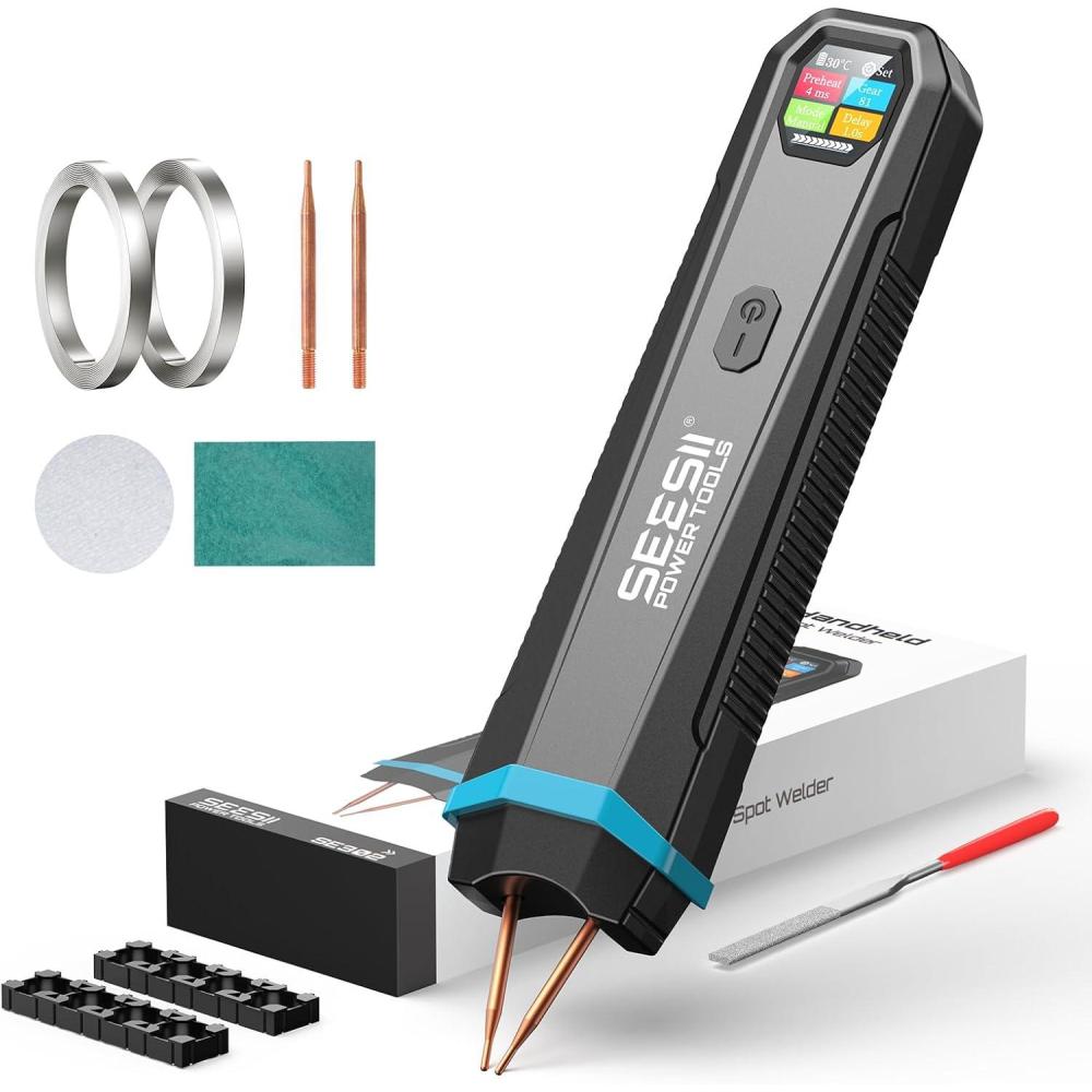 imageSEESII Battery Spot Welder Rechargeable Battery Welder with Visual Display 3360W Max Power with 199 Gears Copper Tips Portable Spot Welder for Lithium Battery DIY Repairs Outdoor UseSE302