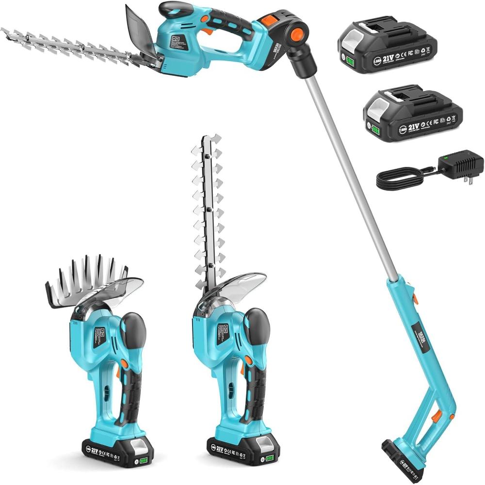 imageSEESII Brushless Pole Hedge Trimmers 2in1 Cordless Grass Shears ampamp 6quot Electric Bush Trimmer for Yard Telescoping Pole Dual 20 Ah Batteries Handheld Grass Cutter for Tree ampamp Shrubs Lawn Pruning