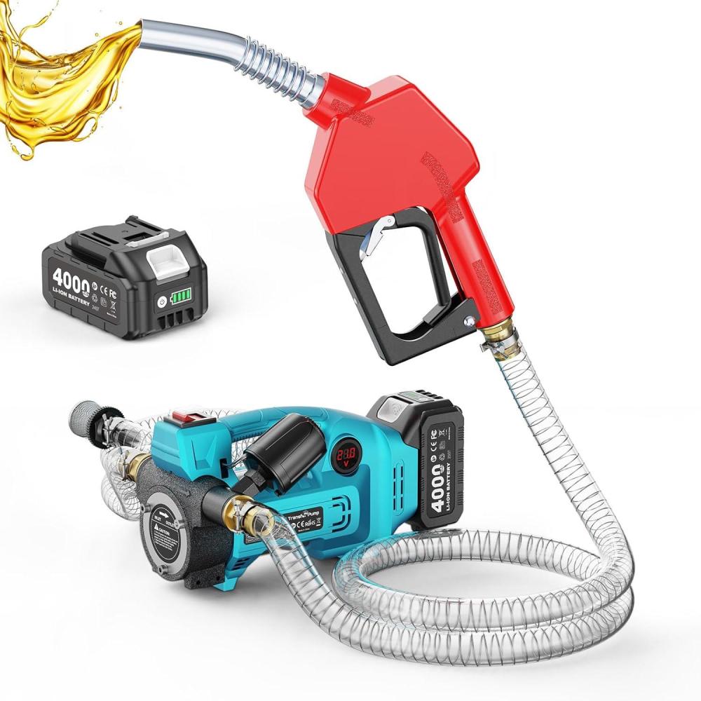 imageSEESII Fuel Transfer Pump BatteryPowered 12 GPM Electric Diesel Transfer Pump with 2 x 21V 40Ah Batteries Portable Cordless Pump Kit with Auto ShutOff Nozzle ampamp 2x66 FT Hoses for Diesel Keroseneonebattery