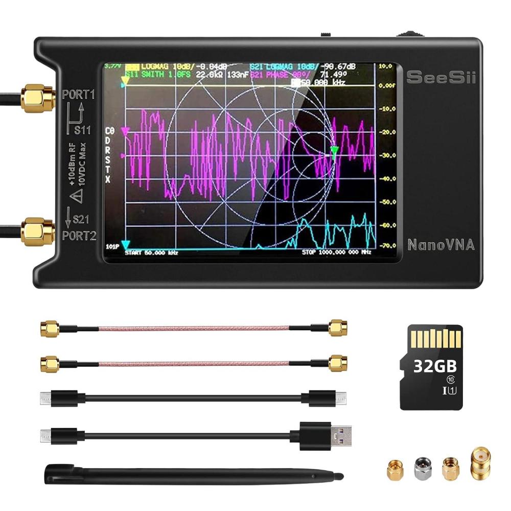 imageSEESII Upgraded NanoVNAH4 Vector Network Analyzer Latest V44 9KHz15GHz HF VHF UHF 4quot Touch Screen VNA Antenna Analyzer Measures S ParametersVoltage Standing Wave Ratio PhaseDelay Smith ChartNanovna H432GB