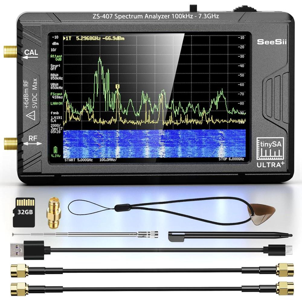imageSeeSii TinySA Ultra ZS407 73GHz Spectrum Analyzer 2025 Upgraded 4 Inch HW V054 100kHz73GHz Handheld Tiny Frequency Analyzer 2in1 RF Signal Generator 100kHz to 900MHz MFHFVHF UHF73GHz ZS407