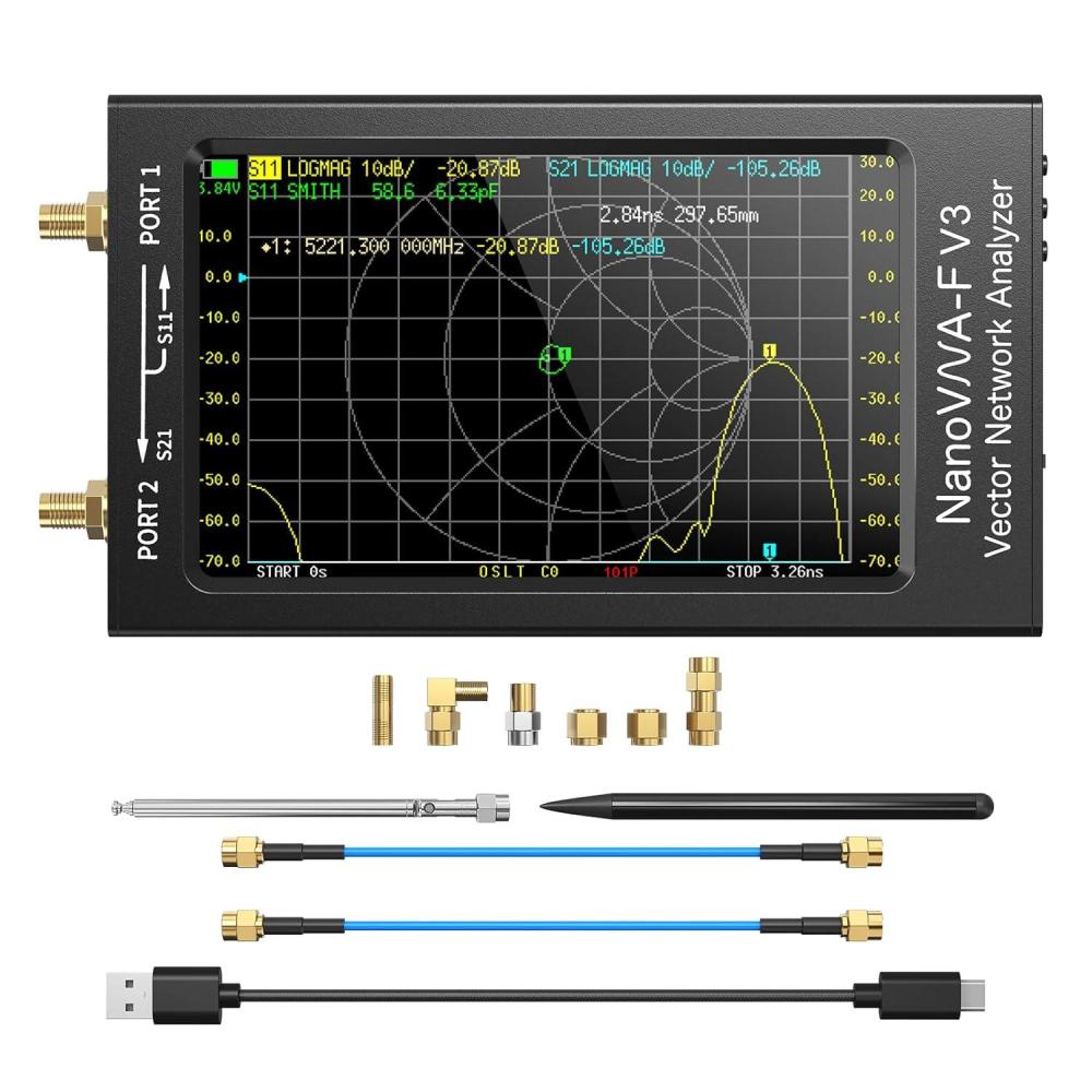 imageSeesii NanoVNAF V3 Vector Network Analyzer Upgraded 1MHz6GHz 43 Inch HF VHF UHF VNA Antenna Analyzer Measuring SParameter Voltage SWRPhaseDelaySmith ChartRTC Realtime801 Scan PointsNanoVNAF V3