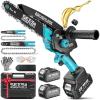 Mini Chainsaw Cordless 8 inch: Electric Chainsaw Battery Powered, Brushless Chain Saw with Auto Oiler, 2pcs Battery, Handheld Saw for Tree Branch Wood Cutting,Gardening Tools for Men Dad Husband(Blue-6/8 inch-2*4000mAh Batteries )