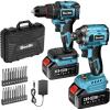 SEESII 21V Max Cordless Drill and Impact Driver, Power Tool Combo Kit Included 3/8” Drill & 1/4” Impact Driver, 2x 4000mAh Battery, Fast Charger, 20 pcs Driver Bit Set & Bag(Blue 21)