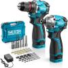 SEESII 21V Max Cordless Drill and Impact Driver, Power Tool Combo Kit Included 3/8” Drill & 1/4” Impact Driver, 2x 4000mAh Battery, Fast Charger, 20 pcs Driver Bit Set & Bag(Blue)