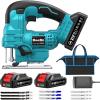 SEESII Cordless Jig Saw 21V, Electric Jigsaw Tool with 2× 2.0Ah Batteries, 2800RPM Variable Speed for Wood Cutting, 0°-45° Bevel Cuts, LED Light, 4 Orbital Settings for Straight/Curve/Circle Cutting(Blue)