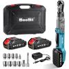 Seesii 3/8″ Cordless Electric Ratchet Wrench, 60 ft-lbs (80Nm) High Torque, 21V Max, 2×2.0Ah Batteries, 0–300 RPM Variable Speed, Fast Charger, 10–17mm Socket Set, Extension Bar & Carry Case(1/2 inch)