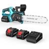 Seesii Battery Chainsaw Cordless 12-inch, Hand Held Chain Saw, 12-in Portable Chainsaw Battery Powered Chain Saws for Trees Wood Cutting, 2 * 5.0Ah Battery and Charger Included, CH1200+
