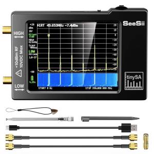 Portable TinySA Spectrum Analyzer,SEESII Upgraded V0.3.1 Handheld Tiny Frequency Analyzer 100kHz to 960MHz MF/HF/VHF UHF Input,Signal Generator with 2.8 inch Touch Screen with ESD Protect Function(TinySA)