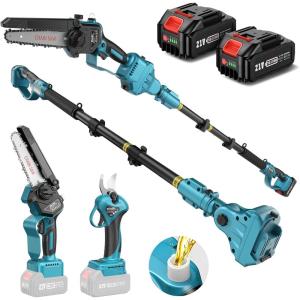 SEESII 4-in-1 Pole Saw & Pruning Shears Combo Kit, 6 Inch Mini Chainsaw for Tree Trimming, Battery Powered Chain Saw with Extension Pole, Limb Branch Cutter Pruner with 2 x 4000mAh Batteries(pole saw pruning shears combo)