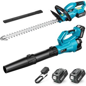 SEESII Cordless Hedge Trimmer and Leaf Blower Combo, 2 Pcs 4.0Ah Batteries, Electric Handheld Bush Trimmer with 20″ Dual-Action Blade, Lightweight Brushless Blower with 2 Speed Modes for Yard Garden(20″ Hedge Trimmer)