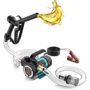 SEESII Diesel Transfer Pump 12V: 13 GPM Electric Fuel Transfer Pump Kit with Nozzle & Hoses for Transferring Diesel, Kerosene, Portable Self-Priming DC Oil Pump for Boat Home, Farm Fueling(Blue)