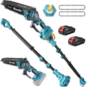 SEESII P6 Ultra/Ace 2-in-1 Electric Pole Saws:6 Inch Mini Chainsaw Cordless with Extension Pole,2Pcs Batteries,Brushless Chain Saw for Limb Branch Cutter,Battery Tree Trimmers Pruner,16Ft Long Reach