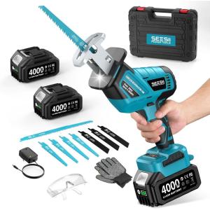 SEESII Reciprocating Saw Cordless, Variable Speed 3500 RPM Brushless Motor with 8 Saw Blades, 2 x 4.0Ah Batteries, LED Light, Tool‑Free Blade Change, Portable for Wood PVC Cutting(Blue)