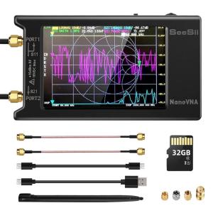 SEESII Upgraded NanoVNA-H4 Vector Network Analyzer, Latest V4.4 9KHz-1.5GHz HF VHF UHF 4″ Touch Screen VNA Antenna Analyzer Measures S Parameters,Voltage Standing Wave Ratio, Phase,Delay, Smith Chart(Nanovna H4+32GB)