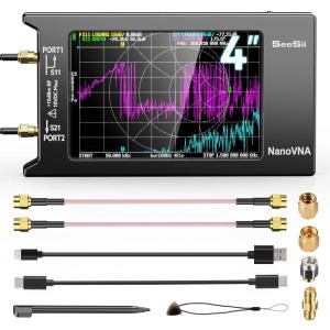 SEESII Upgraded NanoVNA-H4 Vector Network Analyzer, Latest V4.4 9KHz-1.5GHz HF VHF UHF 4″ Touch Screen VNA Antenna Analyzer Measures S Parameters,Voltage Standing Wave Ratio, Phase,Delay, Smith Chart(Nanovna H4)