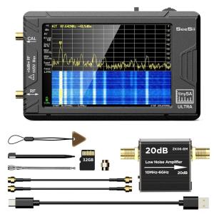 SeeSii TinySA Ultra Spectrum Analyzer with ZK06-20dB Low Noise Amplifier, 4.0 Inch 100kHz to 5.3GHz Handheld Tiny Frequency Analyzer with 32Gb Card,100kHz to 800MHz MF/HF/VHF UHF Input(Model:TinySA ULTRA 20dB Low Noise Amp)