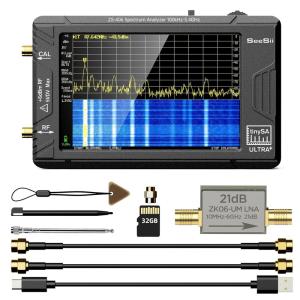 SeeSii TinySA Ultra Spectrum Analyzer with ZK06-20dB Low Noise Amplifier, 4.0 Inch 100kHz to 5.3GHz Handheld Tiny Frequency Analyzer with 32Gb Card,100kHz to 800MHz MF/HF/VHF UHF Input(Model:TinySA ULTRA+ ZS406 with 21dB LNA)