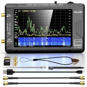SeeSii TinySA Ultra+ ZS407 7.3GHz Spectrum Analyzer: 2025 Upgraded 4 Inch HW V0.5.4 100kHz-7.3GHz Handheld Tiny Frequency Analyzer – 2-in-1 RF Signal Generator 100kHz to 900MHz MF/HF/VHF UHF(7.3GHz ZS407)