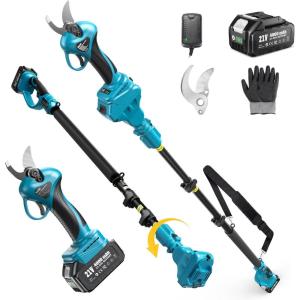 Seesii 2-in-1 Cordless Electric Pruning Shears with Pole, 15Ft Reach, 1.2″ Cutting Diameter, 21V 2x 4000mAh Batteries, Battery Powered Tree Pruner with Brushless Motor for Efficient Branch Trimming(Pole Pruner 1 Battery)